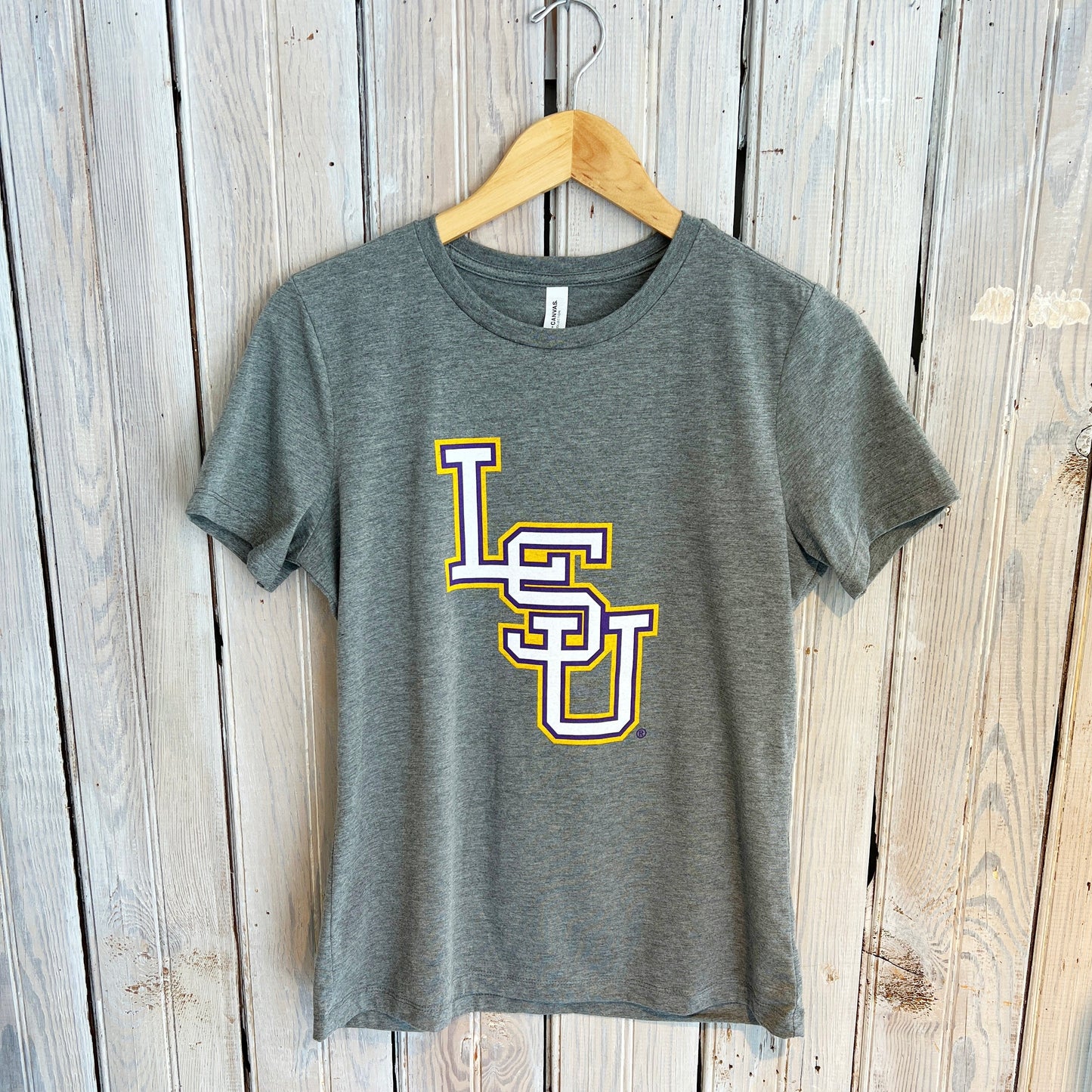LSU Stacked Logo Women's Crew-grey