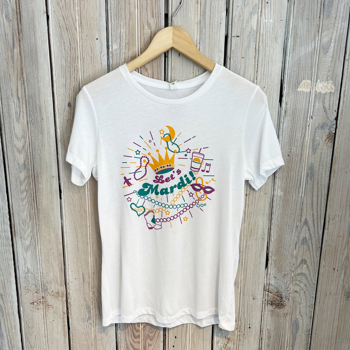 Let's Mardi Women's Relaxed Crew-white
