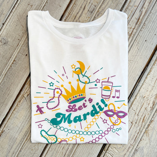 Let's Mardi Women's Relaxed Crew-white