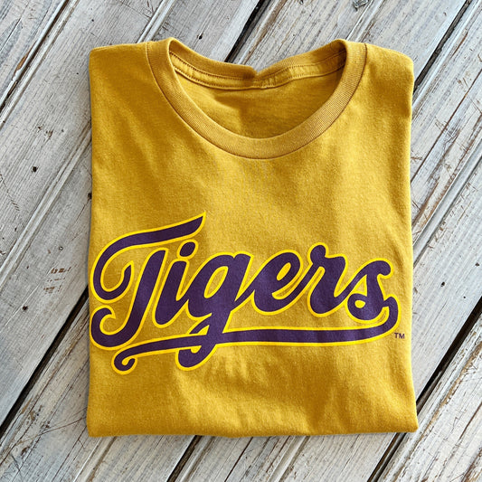LSU Tigers Script Crop-antique gold